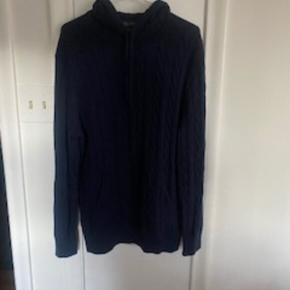 Brooks Brothers Hoodie Sweater Mens L Navy Blue Cotton Cable Knit Classic NWT - Picture 2 of 8